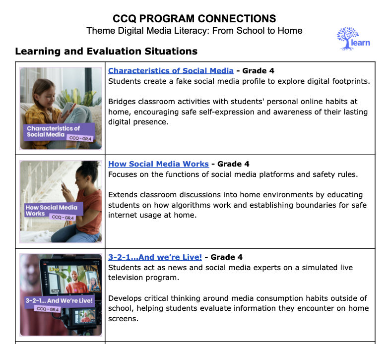 Image of CCQ Program Connection document